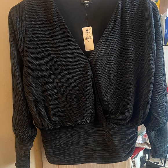 Express Tops - Black Express Chic Shimmery waisted blouse